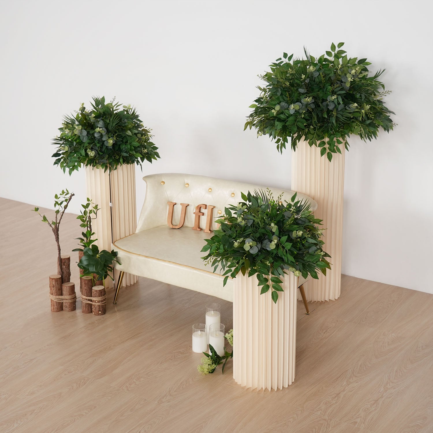 Uflower Green Leaf Table Centerpiece Floral Ball Wedding Table Decoration